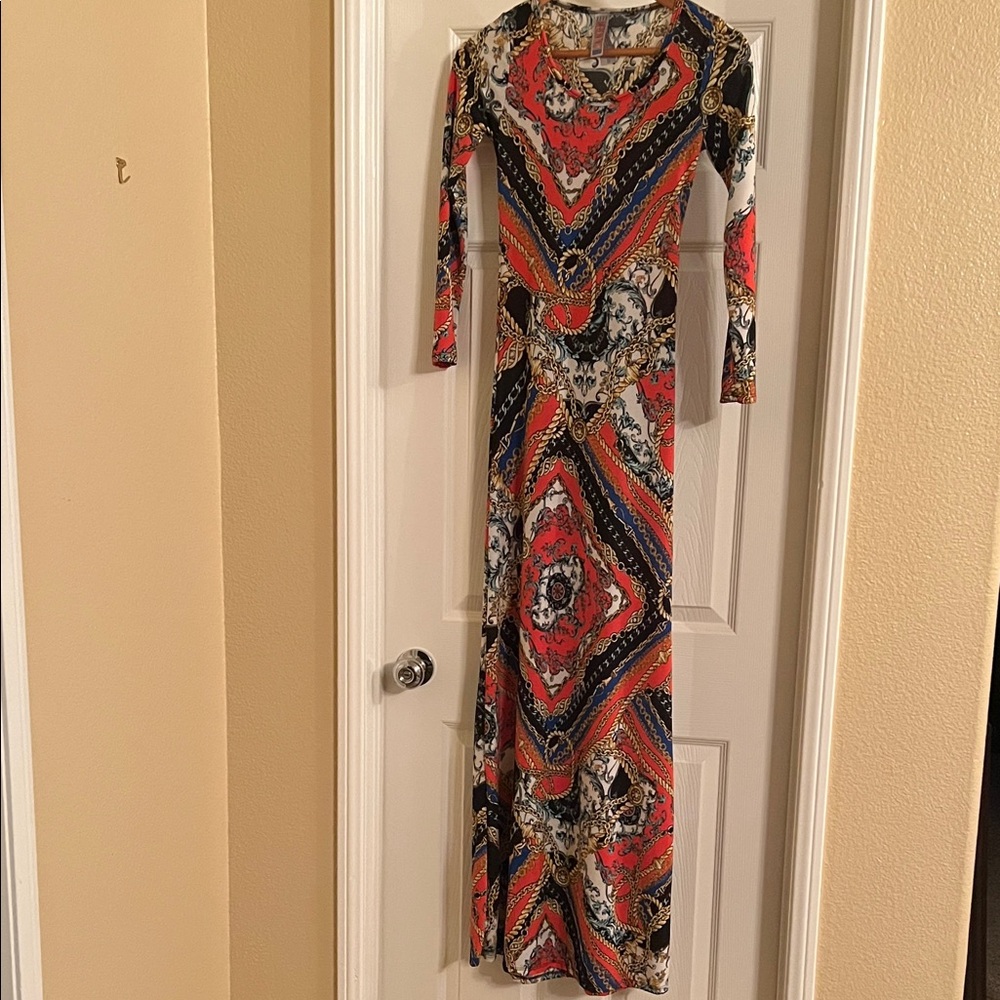American Twist Vibrant Patterned Long Sleeve Dress